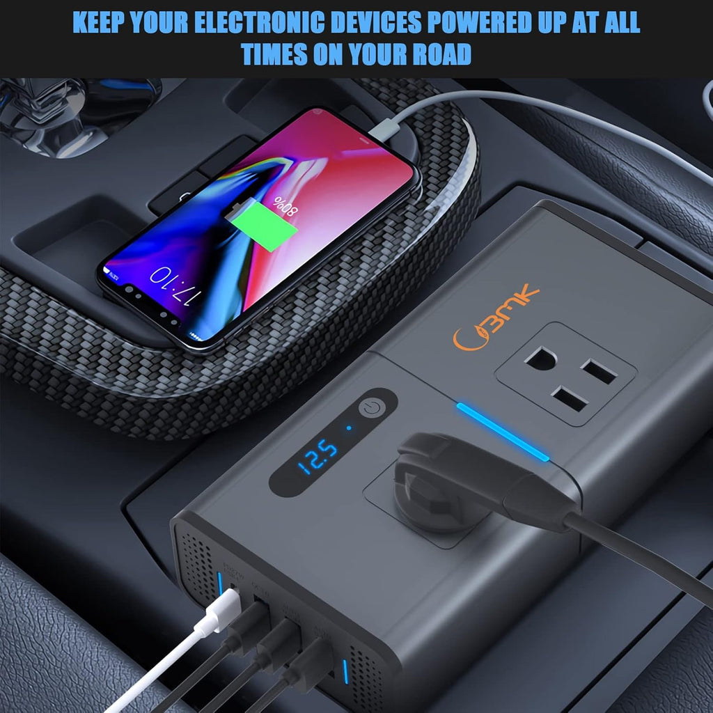 200W Car Power Inverter DC 12V to 110V with USB and Type C Ports Pack of 2 T13342