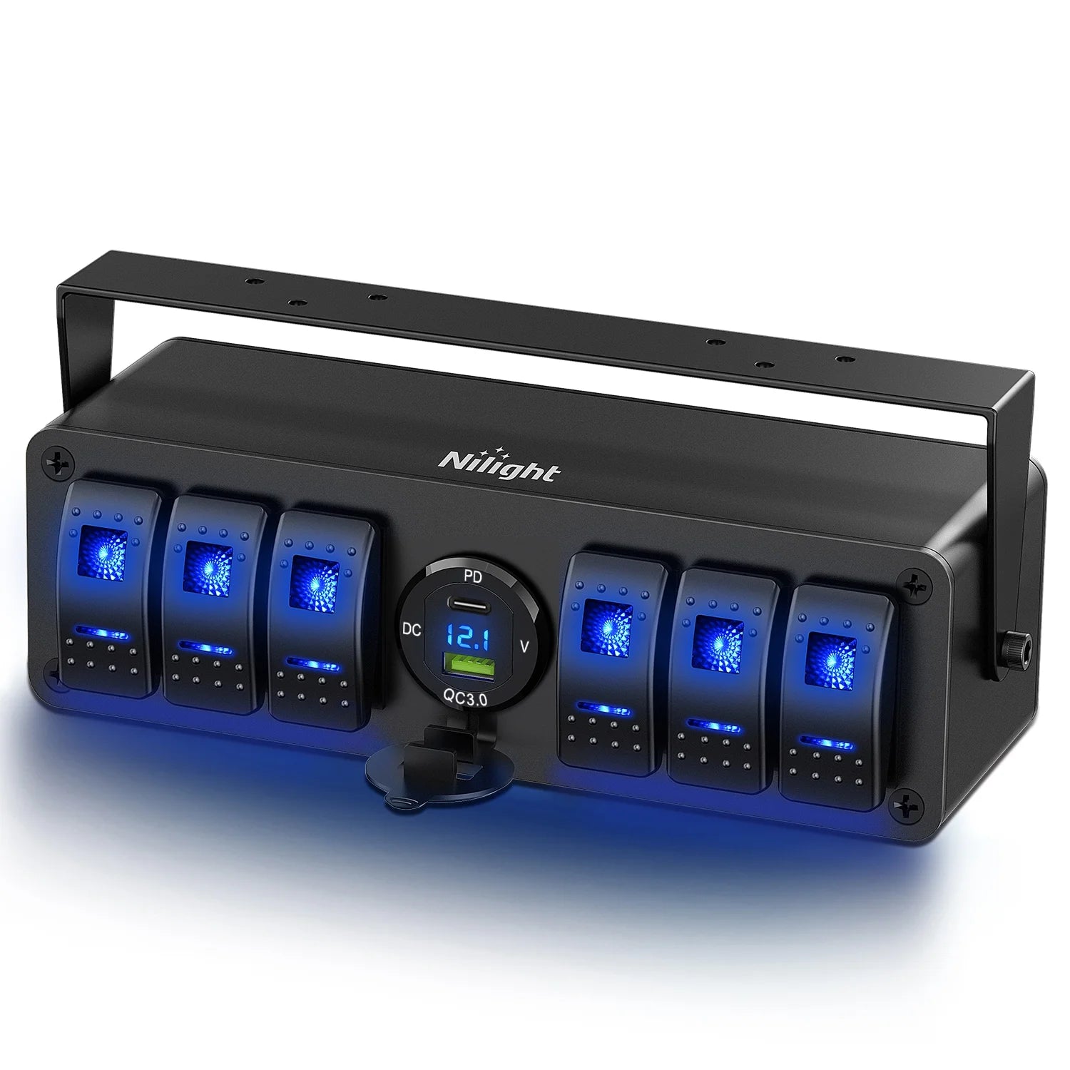 6 Gang Rocker Switch Panel with USB Charger Voltmeter H4117