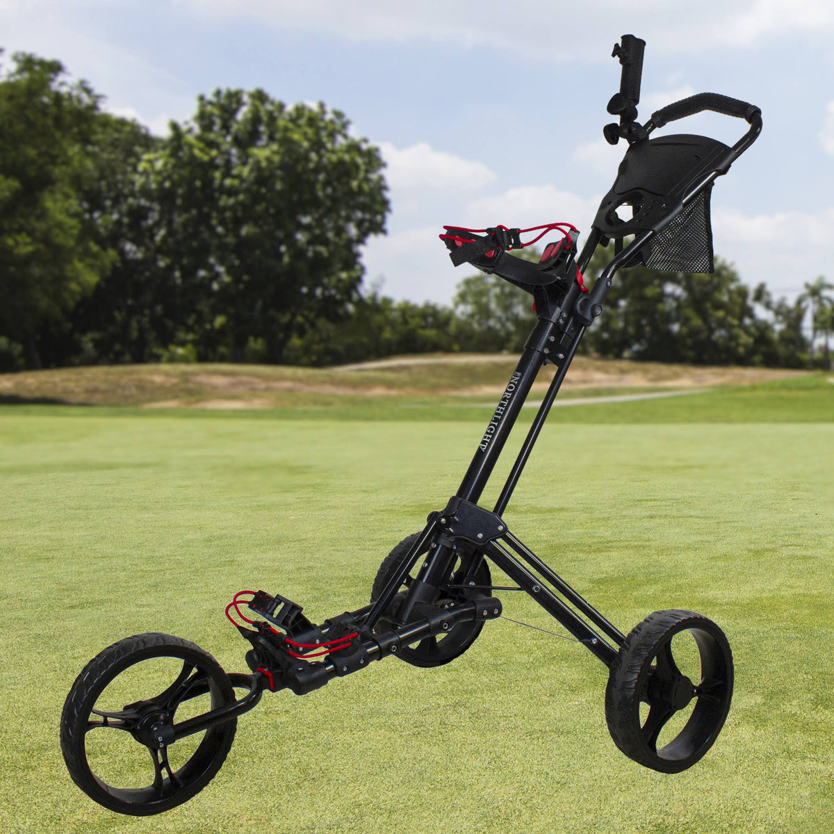 Black Easy Folding 3 Wheel Golf Bag Push Cart O8076
