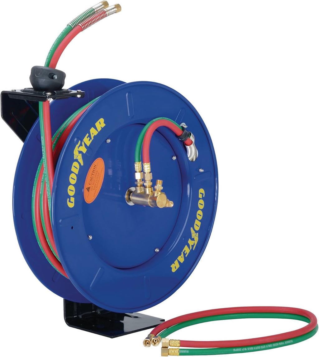 Retractable Twin Oxygen Acetylene Rubber Hose Reel, 1/4" x 50', 300PSI X448