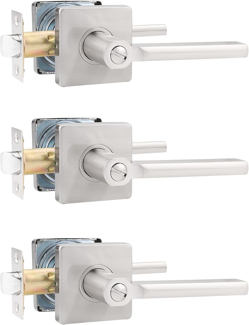 2 Pack Square Privacy Door Lever in Satin Nickel Y113
