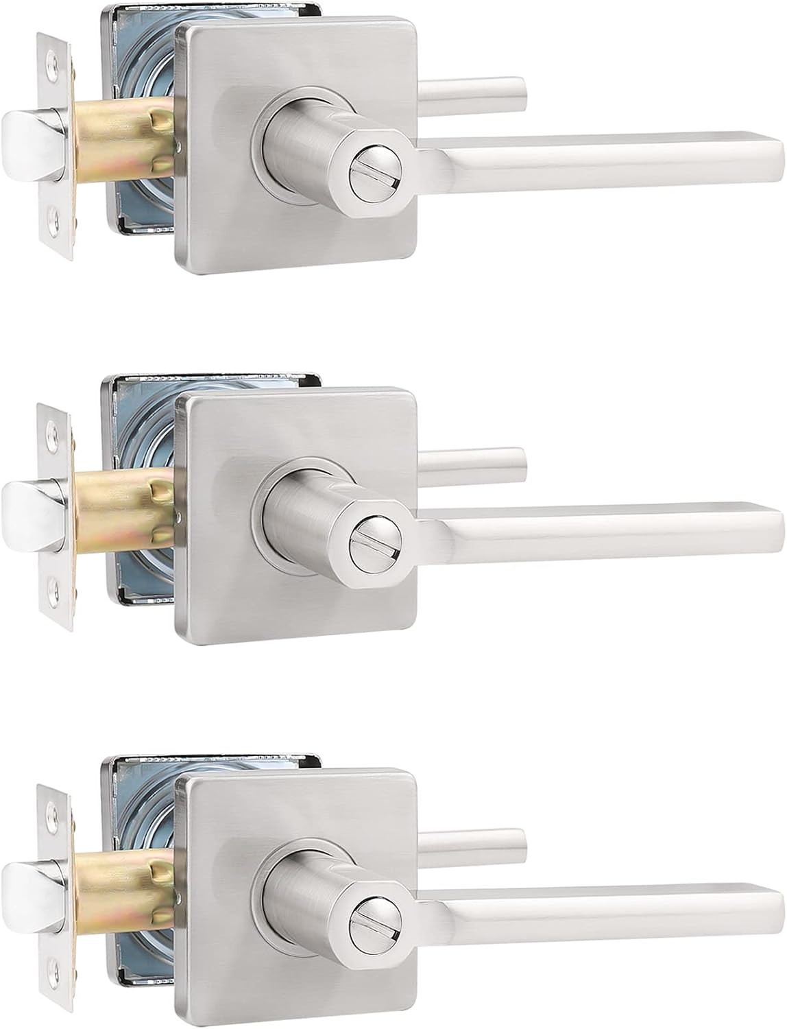2 Pack Square Privacy Door Lever in Satin Nickel Y113