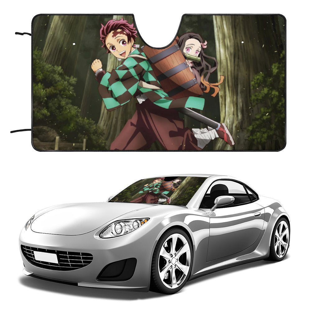 Demon Slayer Tanjiro Nezuko Foldable Reflective Sun Visor Front Window Cover I1094