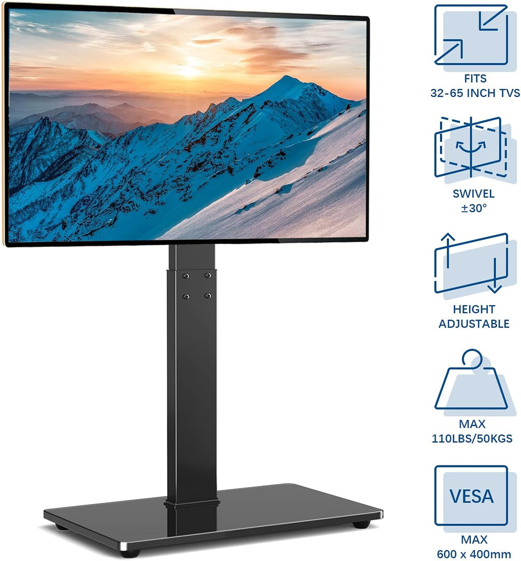 Black Swivel Floor TV Stand for 32-65 inch TVs, VESA 600x400mm U3696
