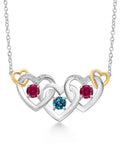 925 Silver 10K Yellow Gold London Blue Topaz Red Created Ruby White Lab Grown Diamond Heart Shape Pendant Necklace with 18 inch Chain Q1634