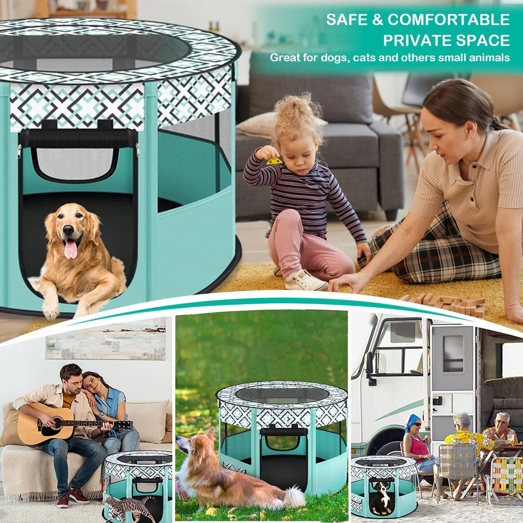 Green Medium Portable Pet Playpen H68979