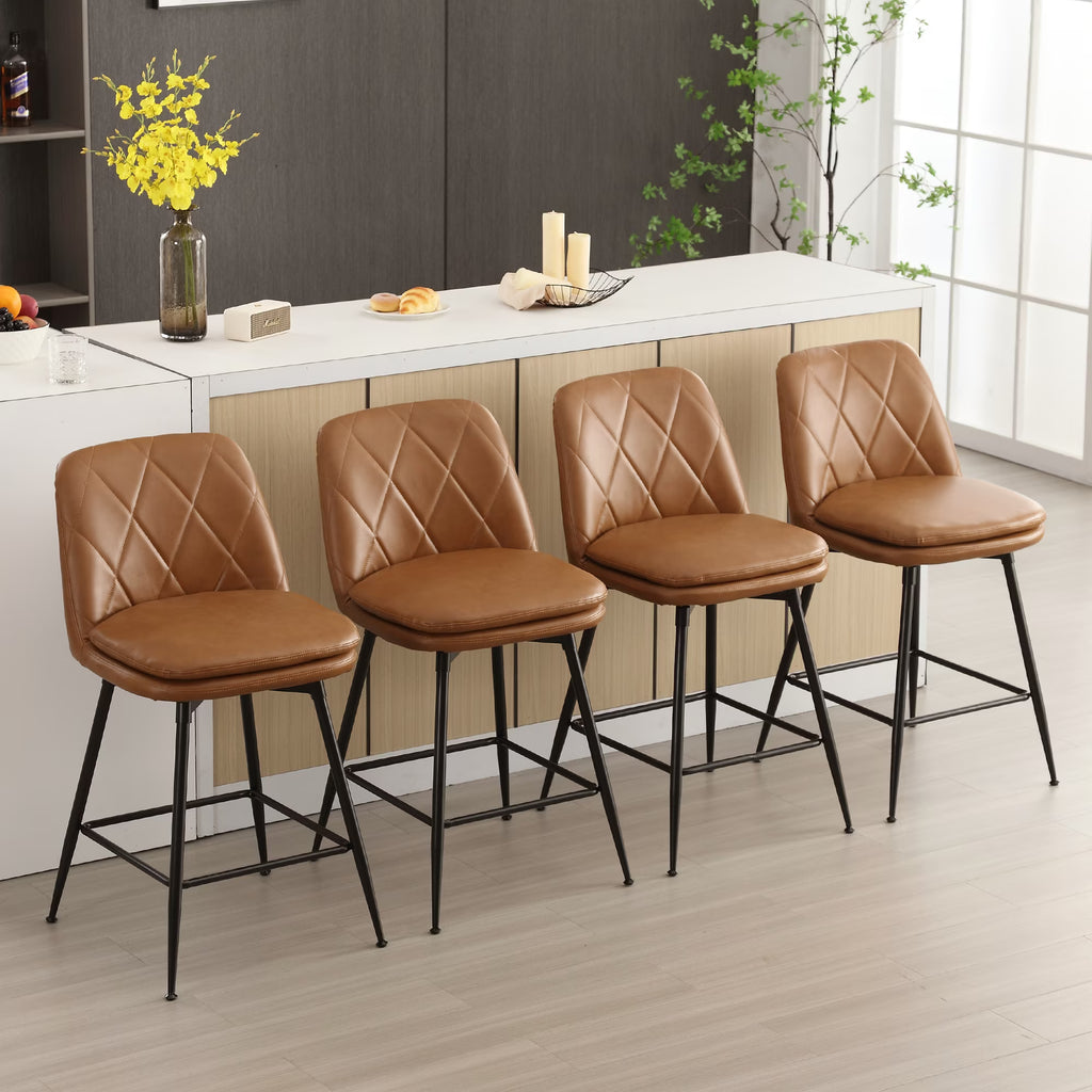 Brown Faux Leather Swivel Counter Height Bar Stools Set of 4 T94677