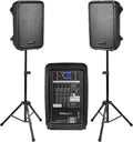 Portable 8” 300 Watt DJ PA System with Wired Microphone & Tripod Stands Q608