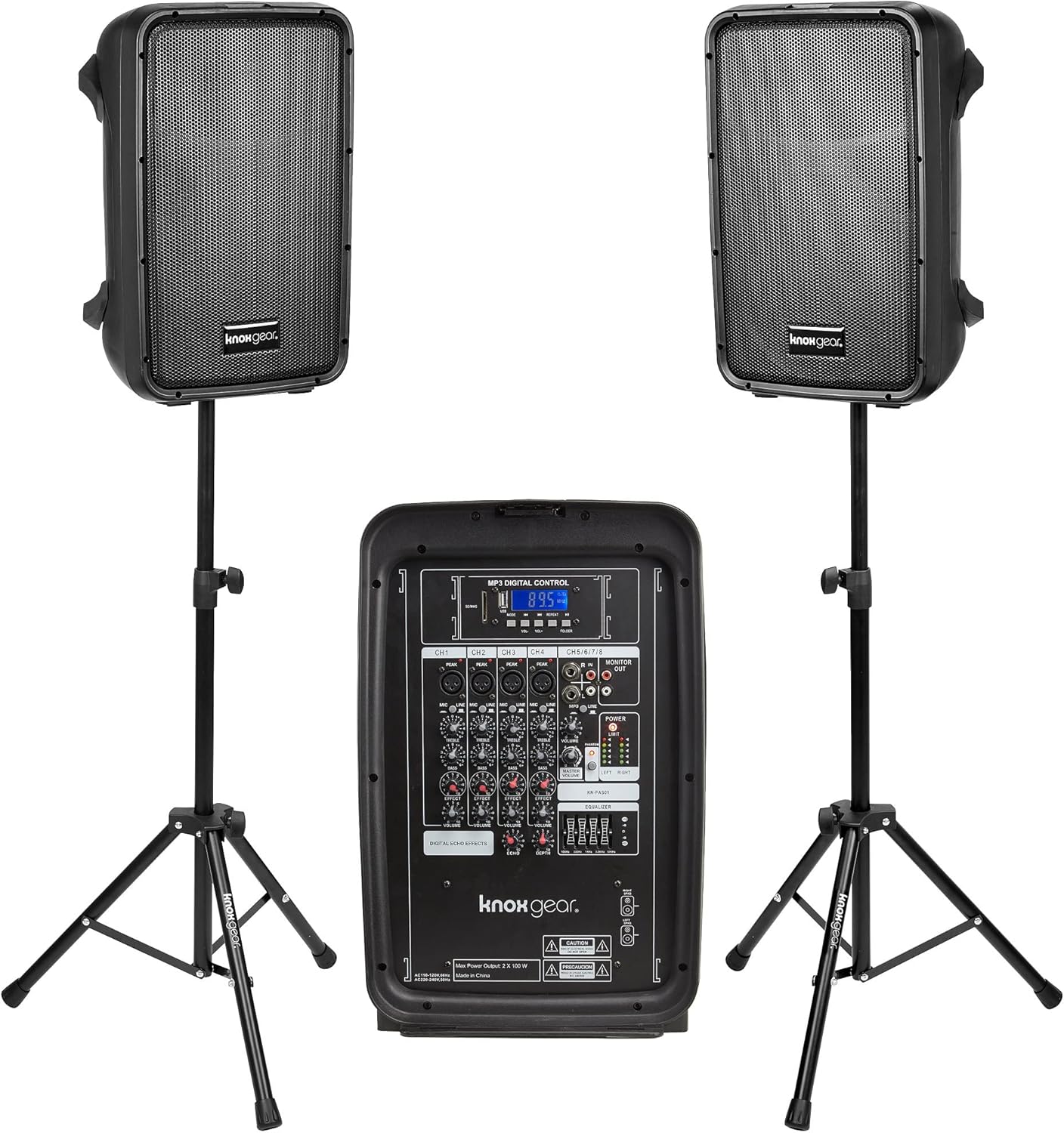 Portable 8” 300 Watt DJ PA System with Wired Microphone & Tripod Stands Q608