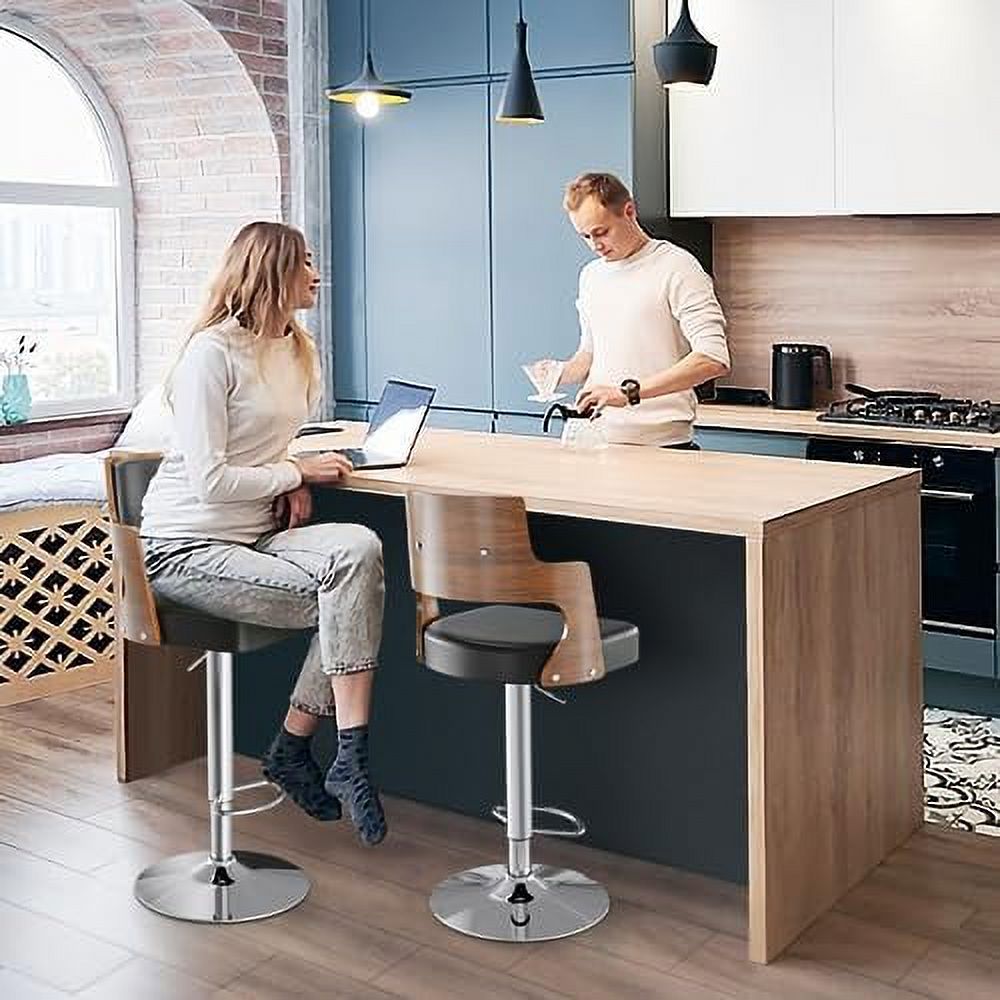 Brown PU Leather Adjustable Swivel Counter Height Stool Set of 2 B7778