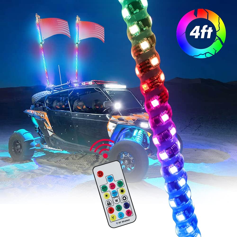 2pcs 4FT 360° RGB Whip Lights Weatherproof U94871