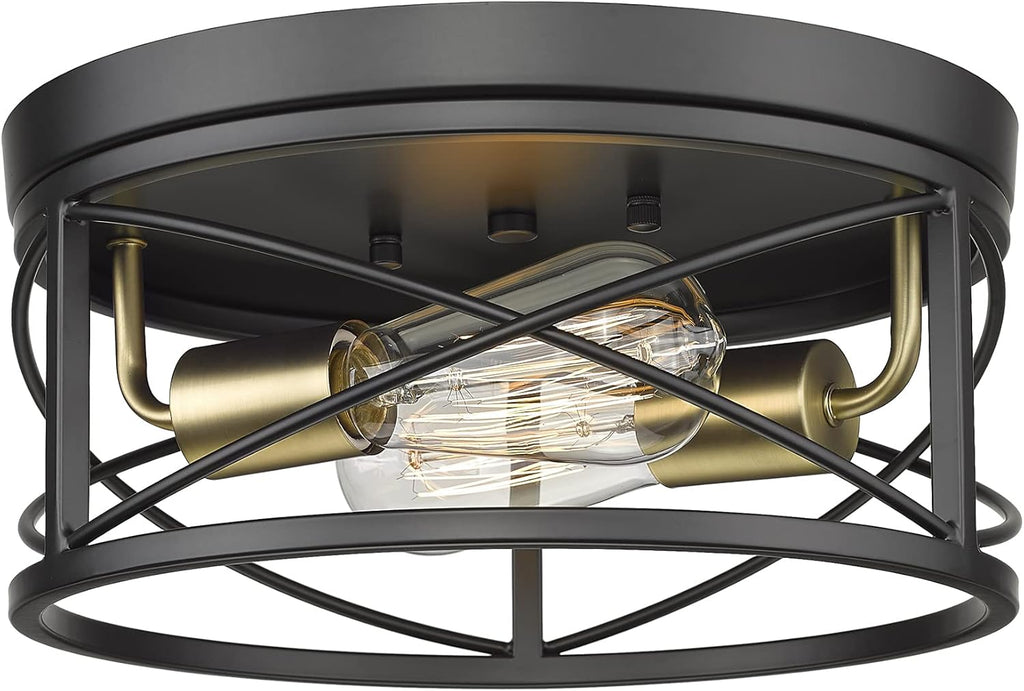 12 Inch 2-Light Farmhouse Flush Mount Ceiling Light Fixture in Matte Black and Brushed Brass C576685