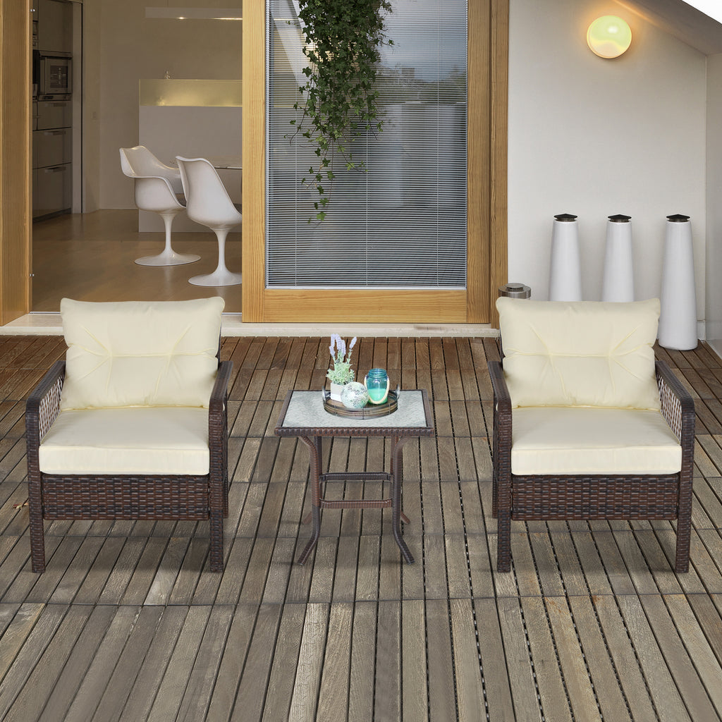 5pc PE Wicker Balcony Furniture Set with Ottomans, Steel, Cream C226