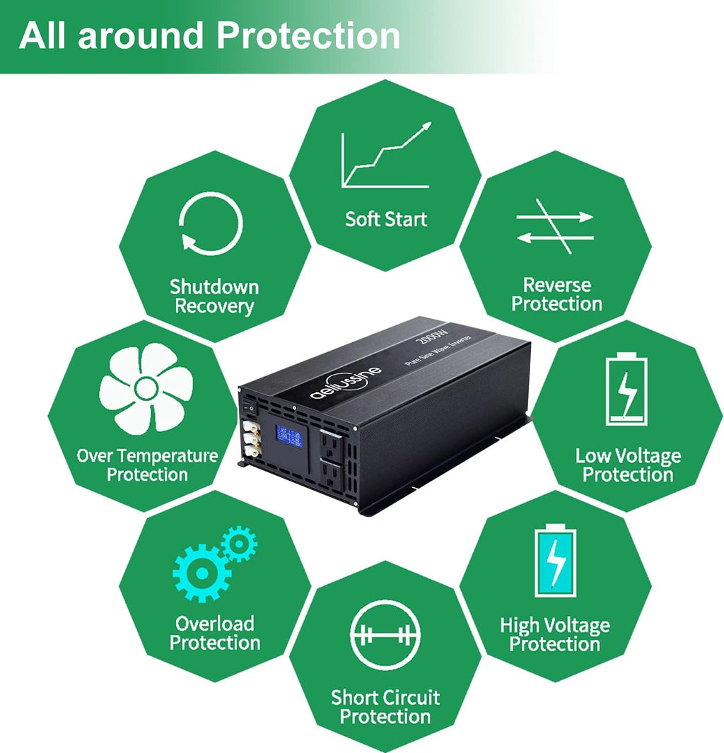 2000w Pure Sine Wave Power Inverter 48v DC to AC 110v 120v with Hardwire Terminal LCD Display D447805