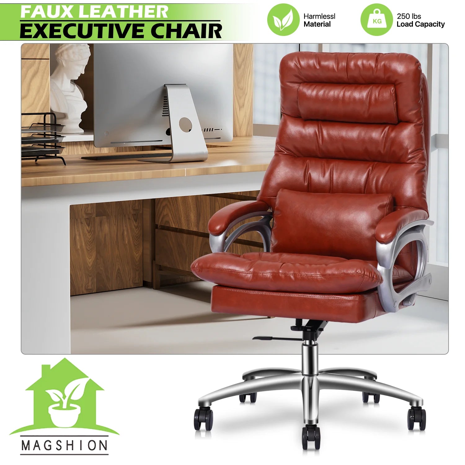Brown PU Leather Swivel Office Chair Q469705