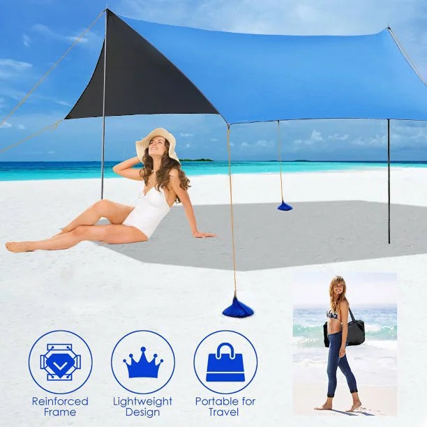Blue Portable Sun Shelter Beach Tent Canopy with 6 Sandbags C619