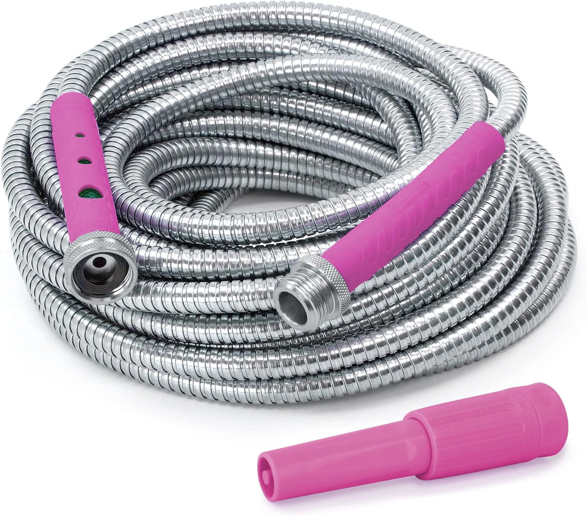 75' Lightweight 304 Stainless Steel Garden Hose with Adjustable Spray Nozzle, Red, Pack of 2 Y81903