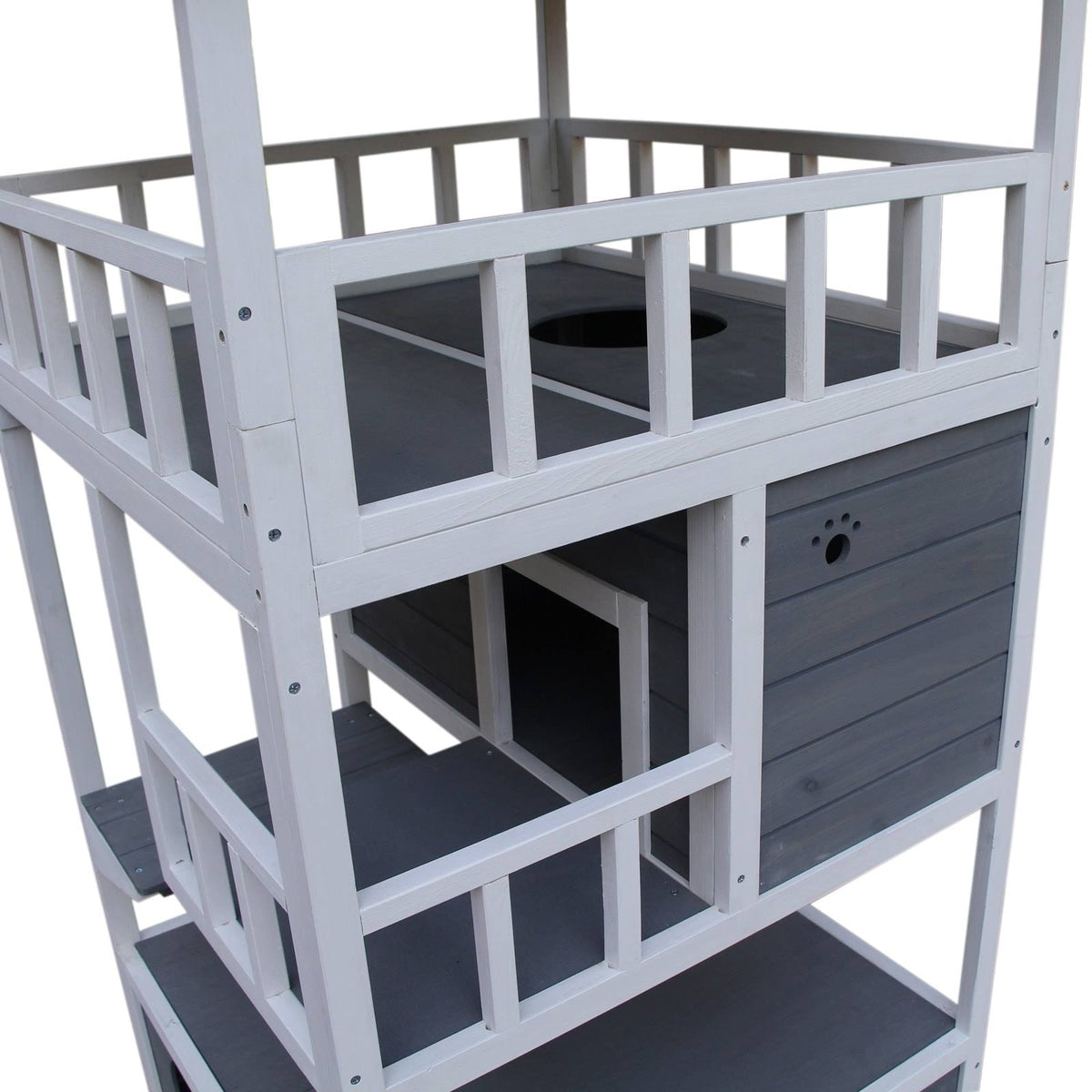 Gray Solid Wood Cat Condo with Litter Box Space J8661