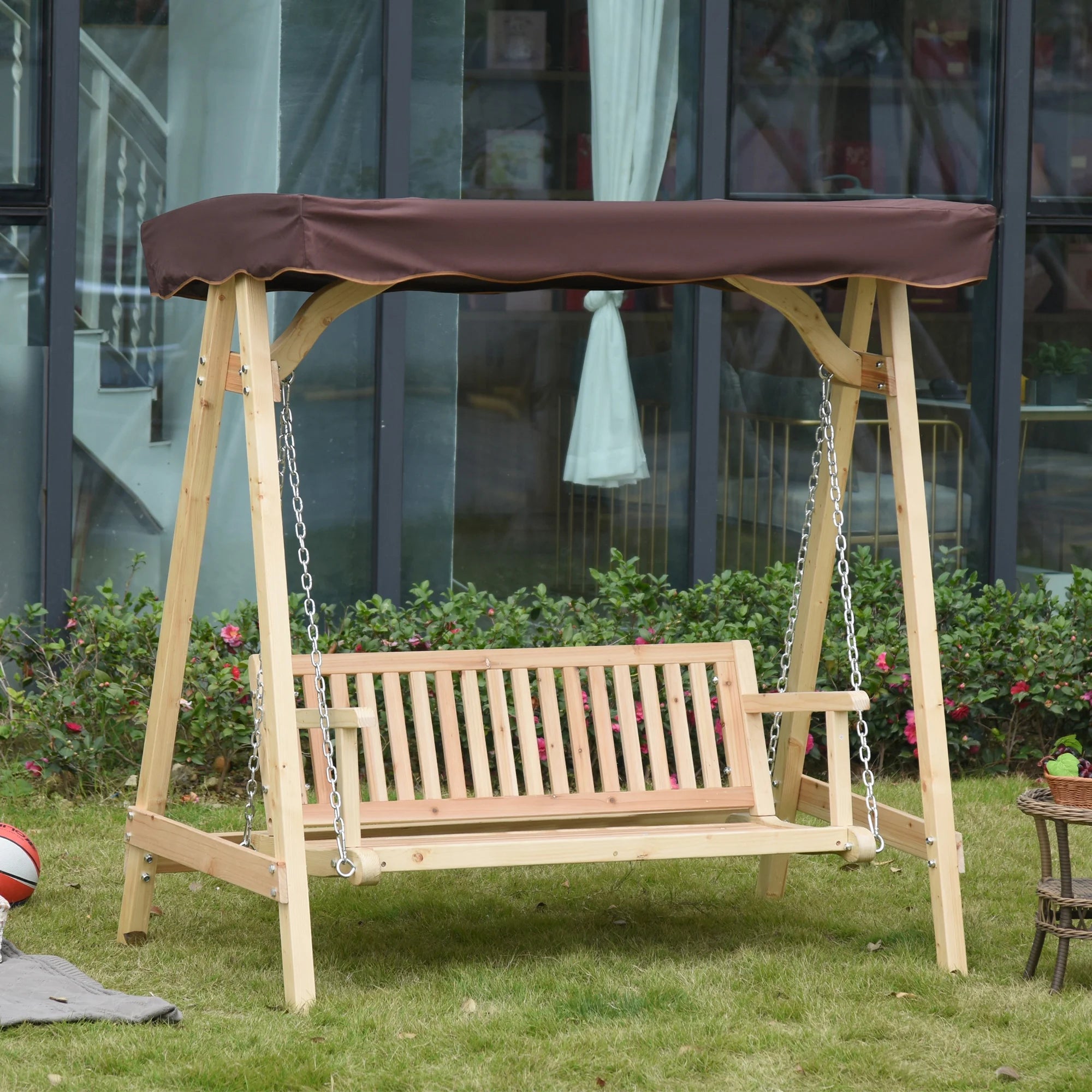2-Person Outdoor Porch Swing with Wooden Stand E857