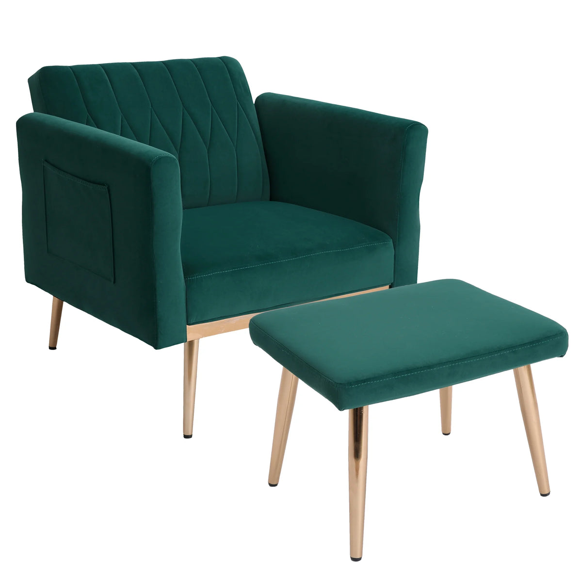 Velvet Accent Chair with Ottoman Set, Gold Legs, Upholstered Single Sofa A58544