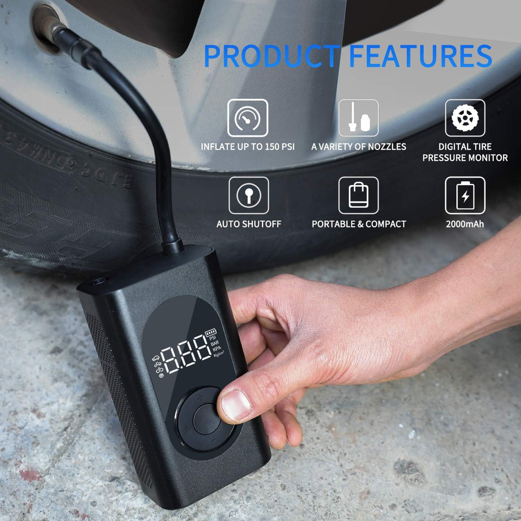 Portable 150PSI Cordless Tire Inflator Air Pump with LCD Digital Pressure Gauge, Pack of 2 H646