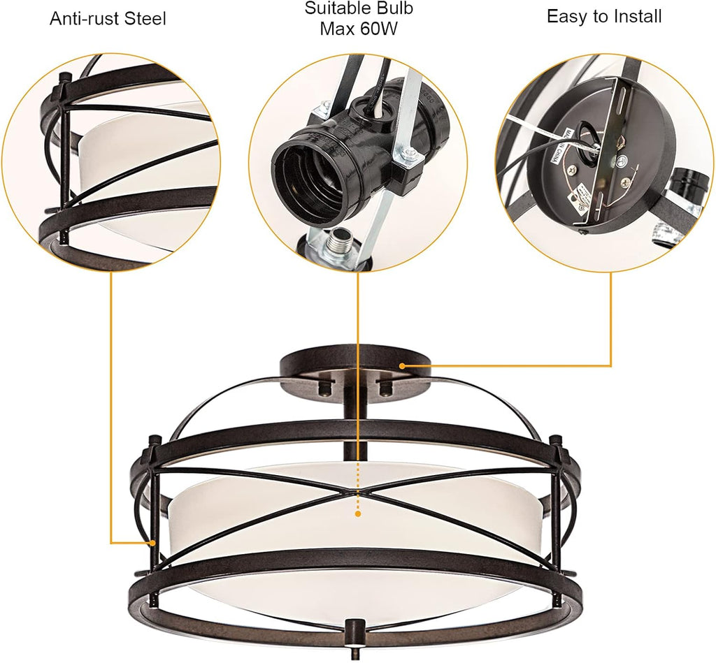 Bronze Metal Cage Semi Flush Mount Ceiling Light B856