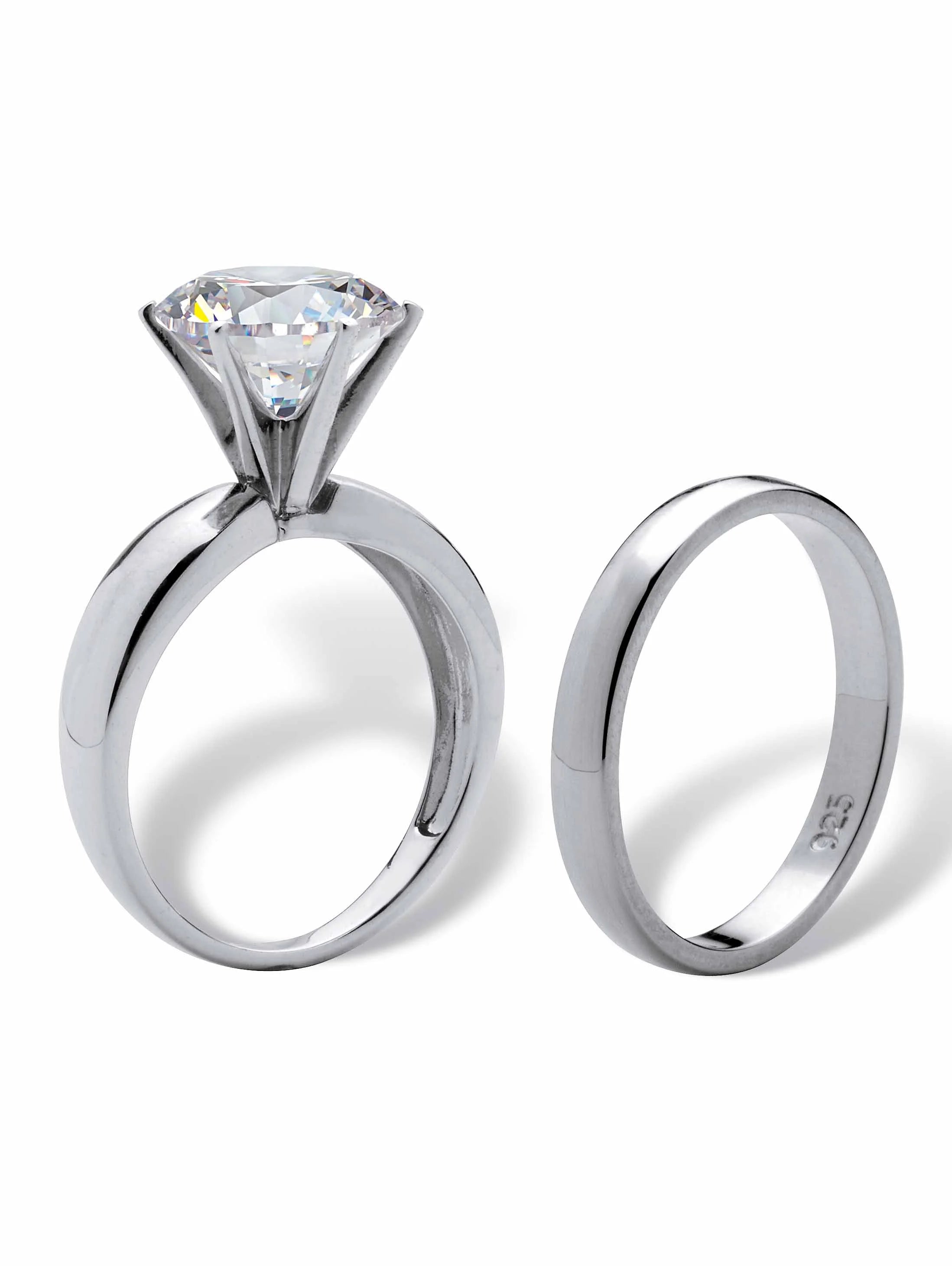 Round Cubic Zirconia 2-Piece Solitaire Wedding Ring Set in Sterling Silver Y8162