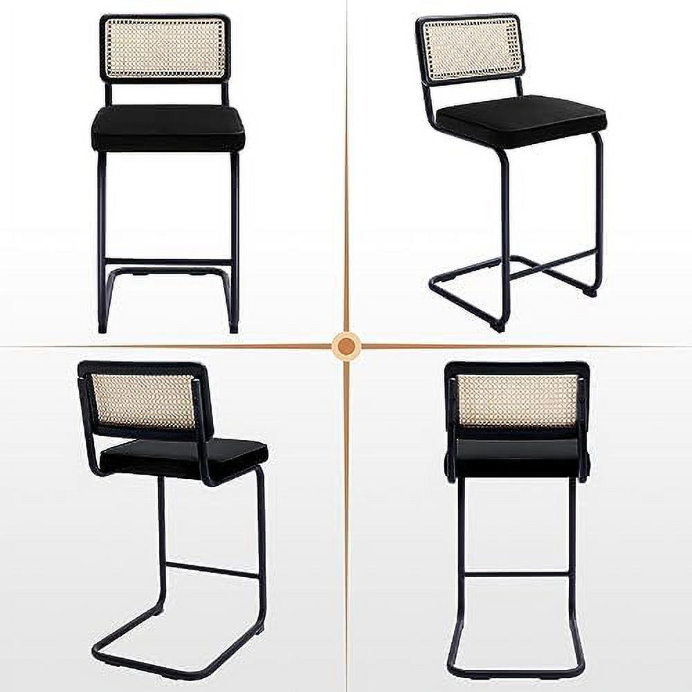 Counter Height Stools Set of 2, 24'' Modern Velvet Stools with Natural Cane Mesh J316862