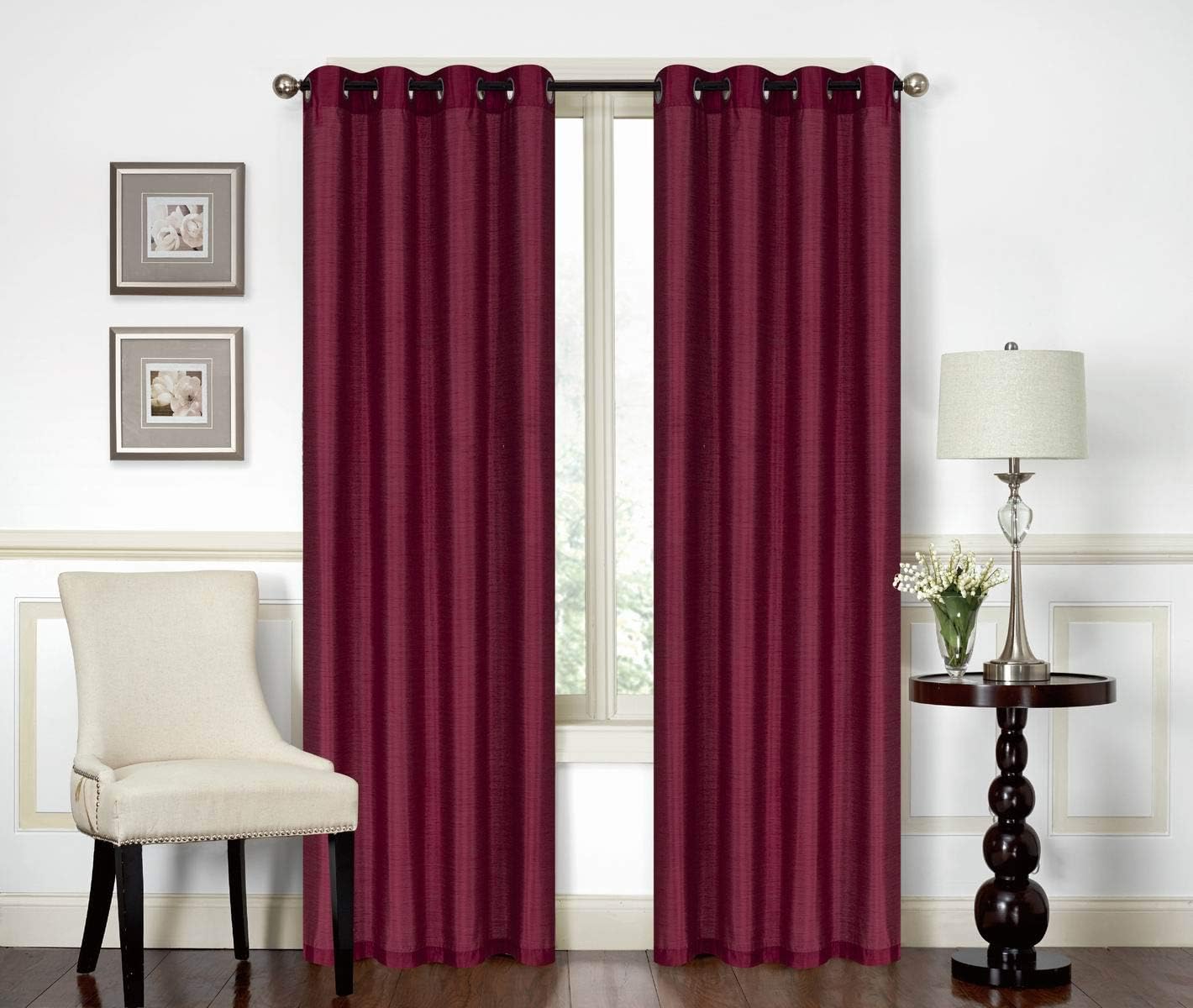 Red Solid Faux Silk Double Waterfall Valance with Tails B365368
