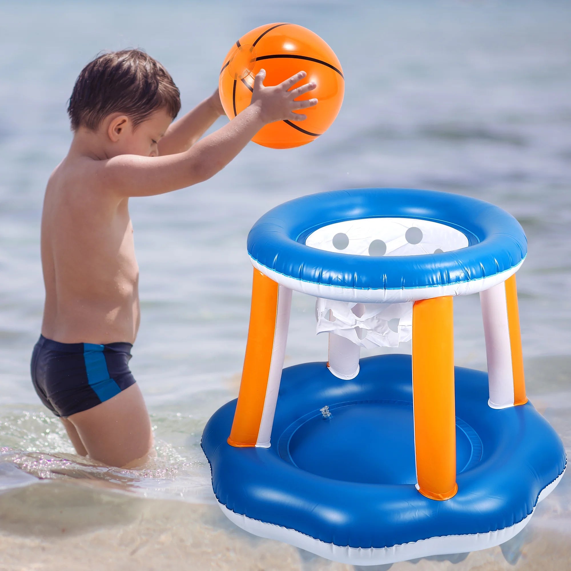 Inflatable Pool Float Set with Volleyball Net & Basketball Hoops M234