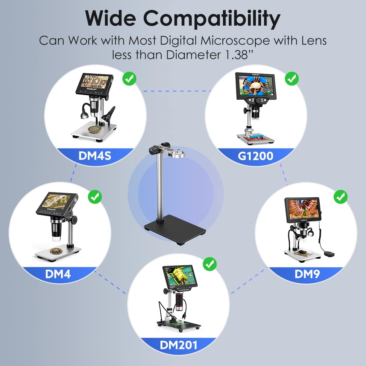 Microscope Base Stand Universal Holder Desktop Support Bracket for Max 1.4 Diameter USB LCD Digital Microscope Magnifier Camera, Aluminum Alloy R6300