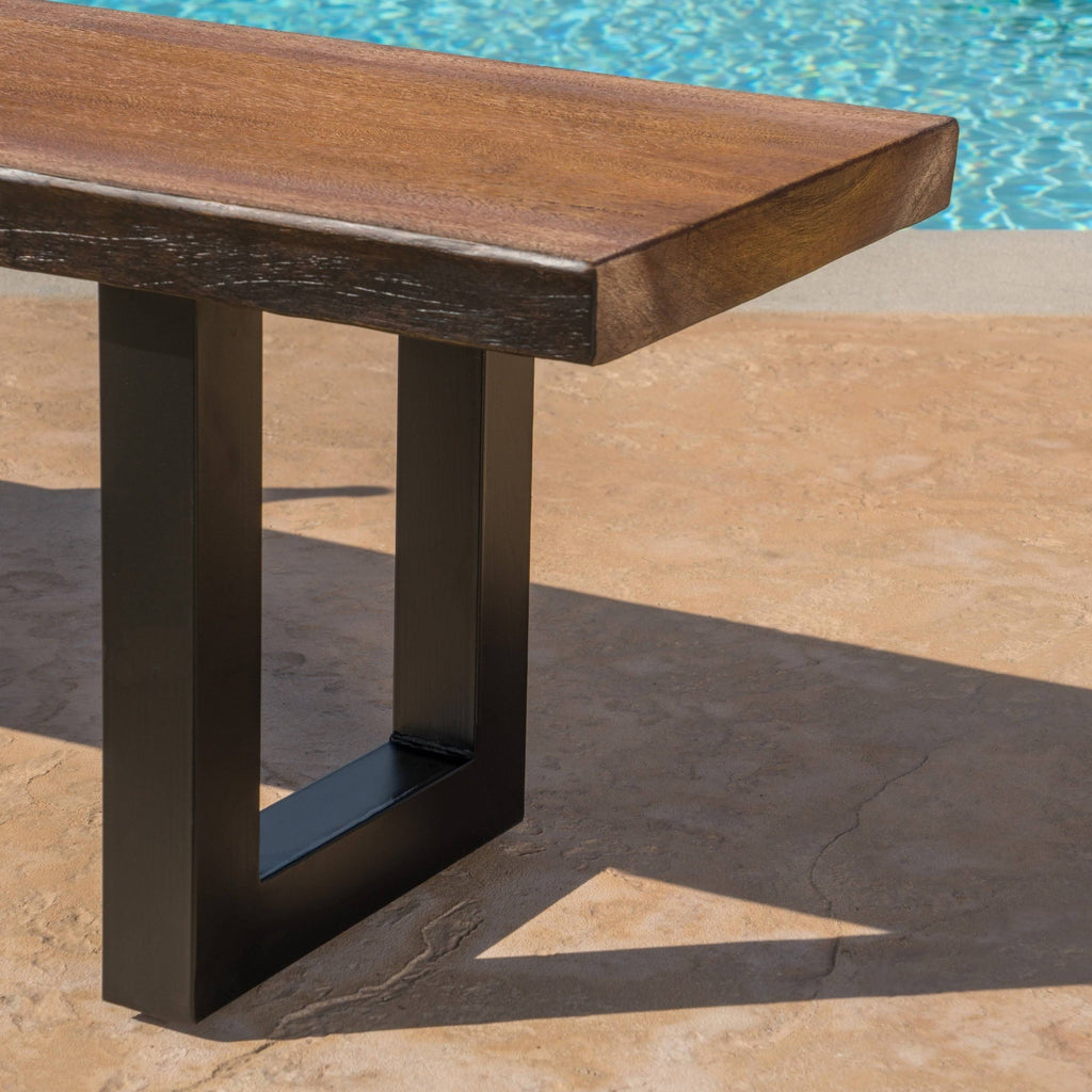 Teak Concrete Faux Live Edge Patio Dining Bench R907720