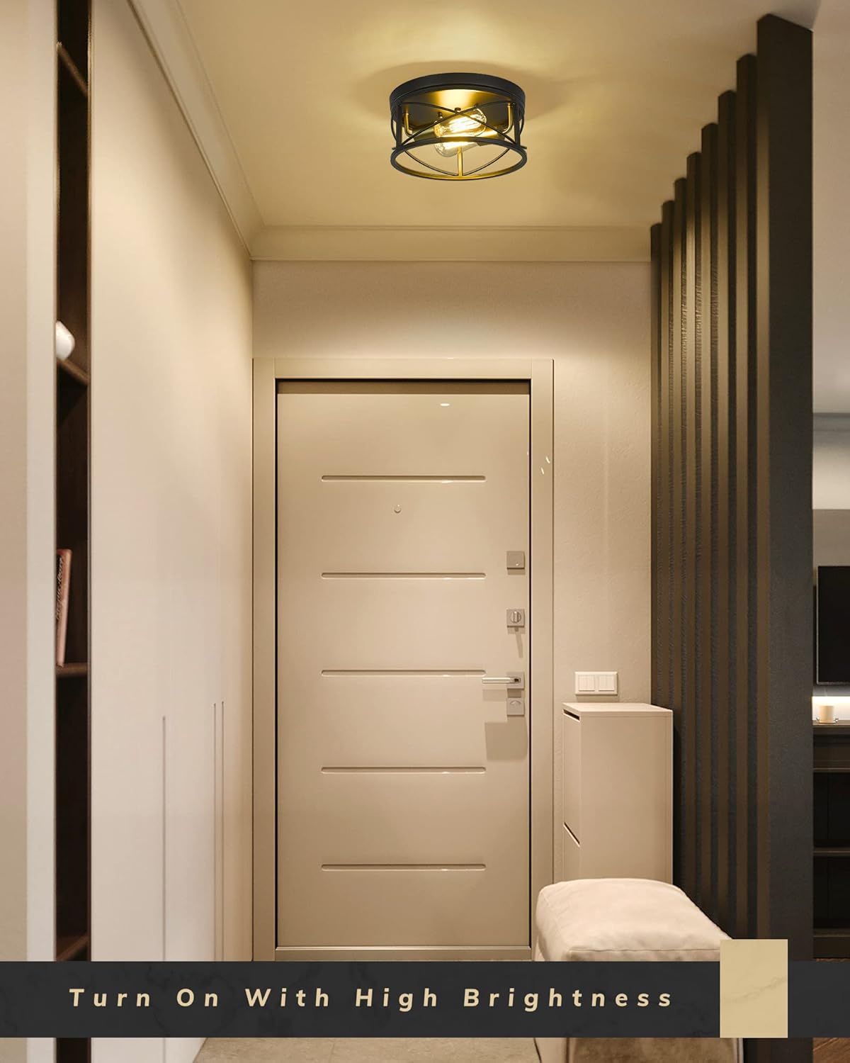 12 Inch 2-Light Farmhouse Flush Mount Ceiling Light Fixture in Matte Black and Brushed Brass C576685