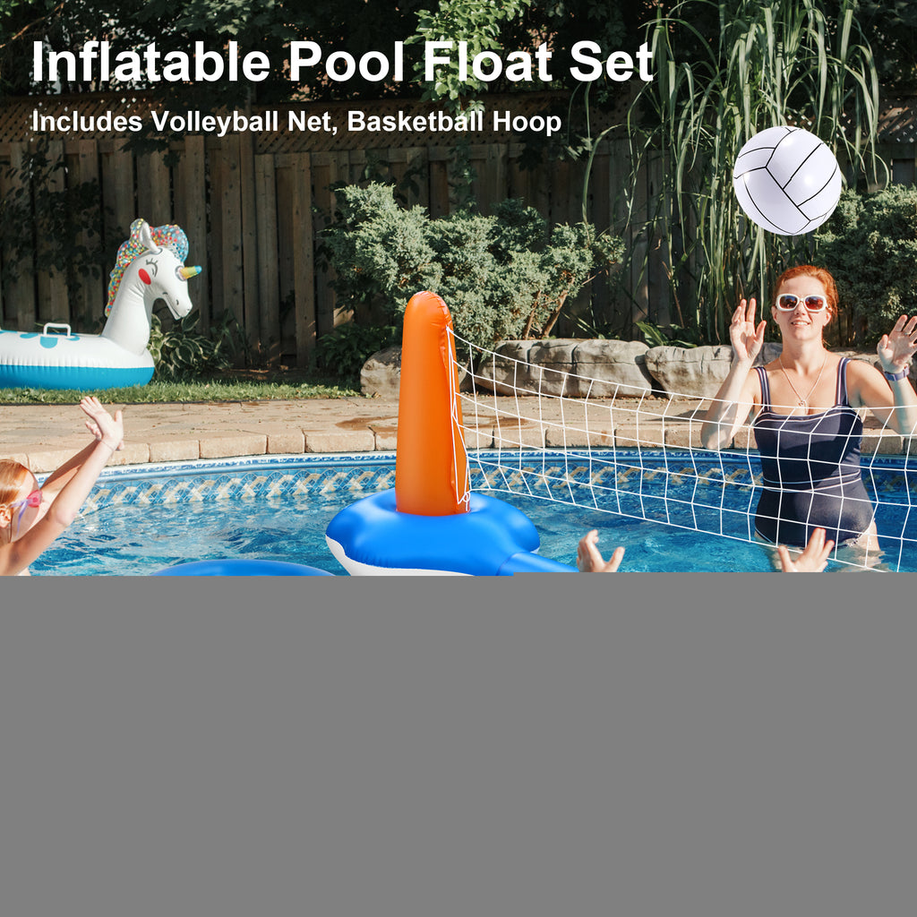 Inflatable Pool Float Set with Volleyball Net & Basketball Hoops M234