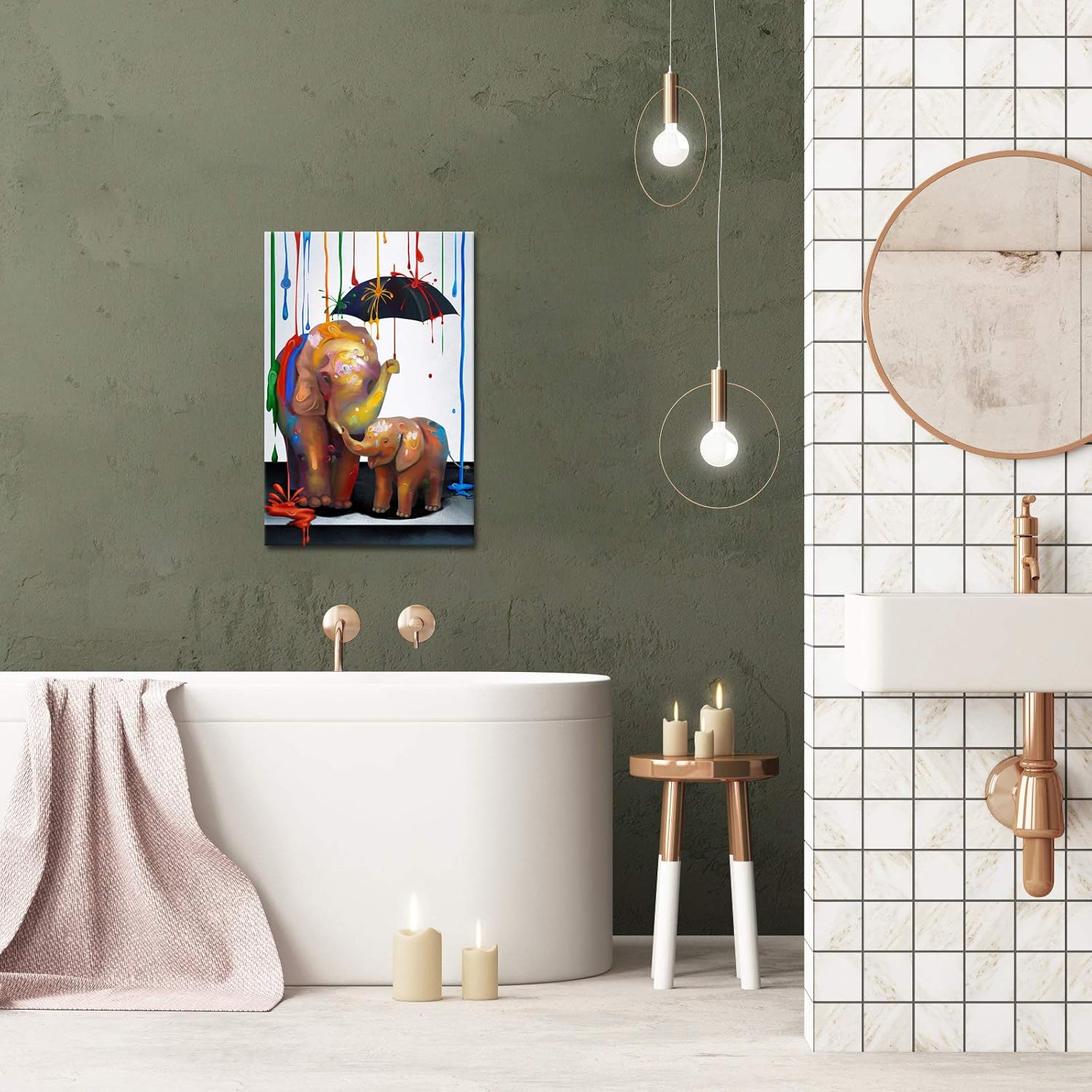 Elephant Mother and Baby Canvas Wall Art with Wood Frame Q8508