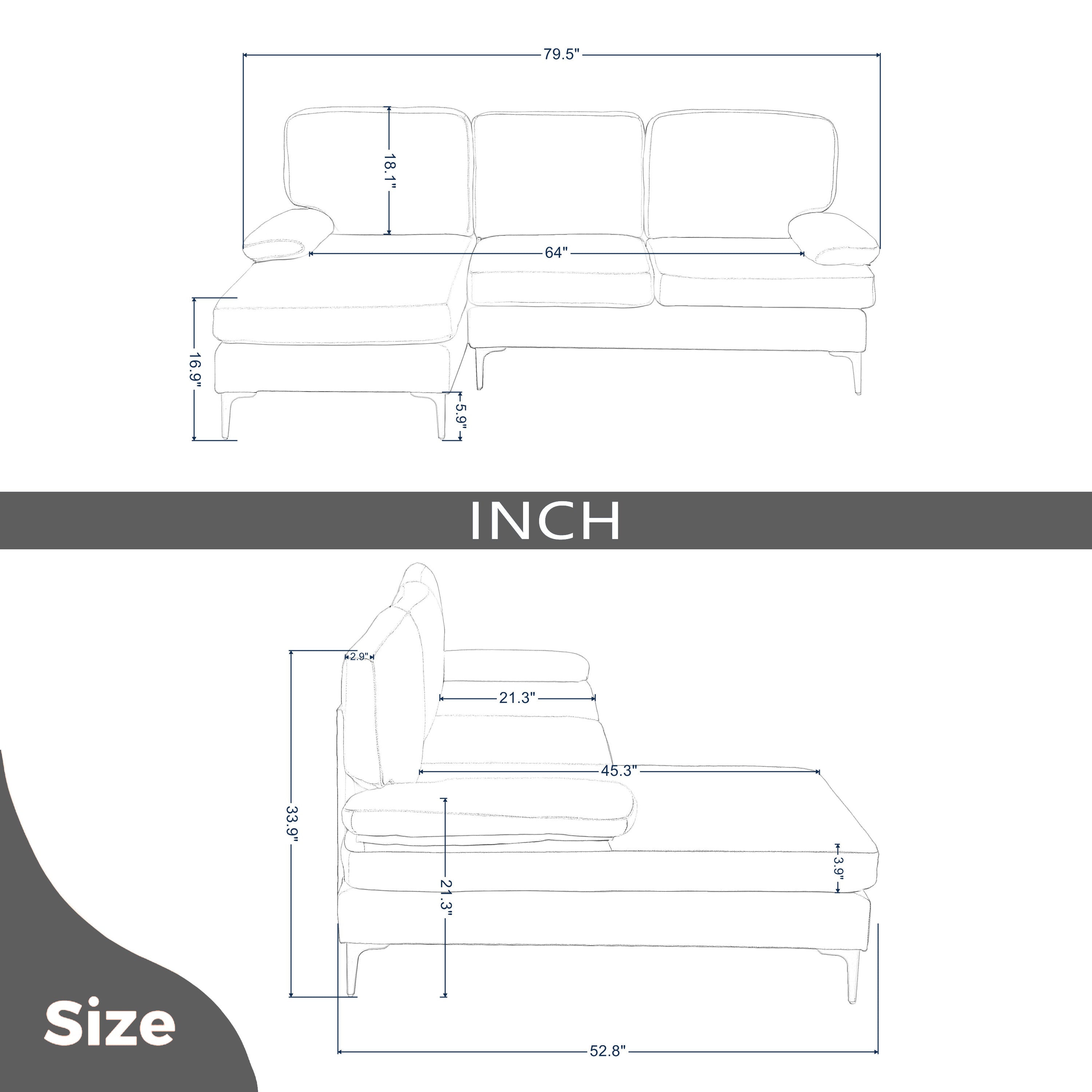 Dark Gray Left Hand Facing Sofa & Chaise M6460