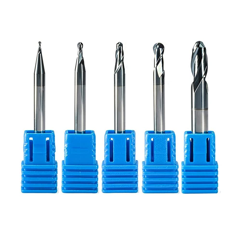 5PCS Ball Nose Carbide End Mill Set CNC Router Bits 2 Flute Spiral Milling Tool K680381