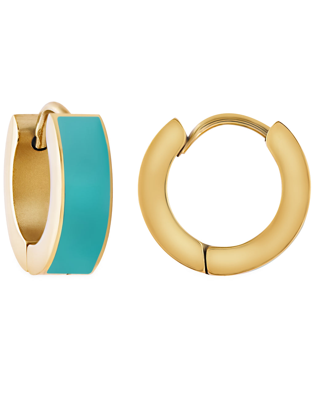 Turquoise Enamel Huggie Hoop Earrings In 18K Gold Plated Stainless Steel M310