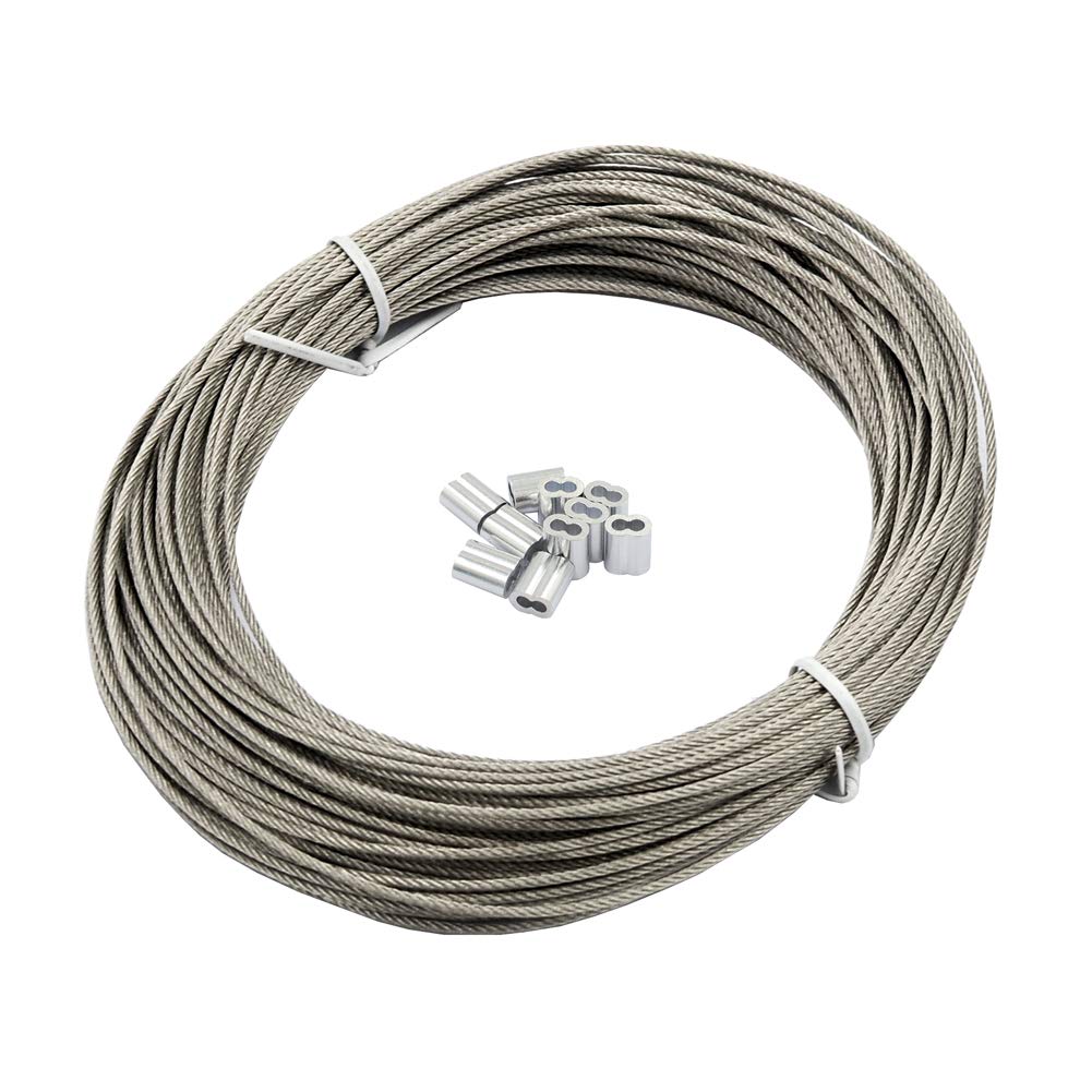 100 ft 1/16 inch 316 Stainless Steel Wire Rope with 20pcs Crimping Sleeves U14056