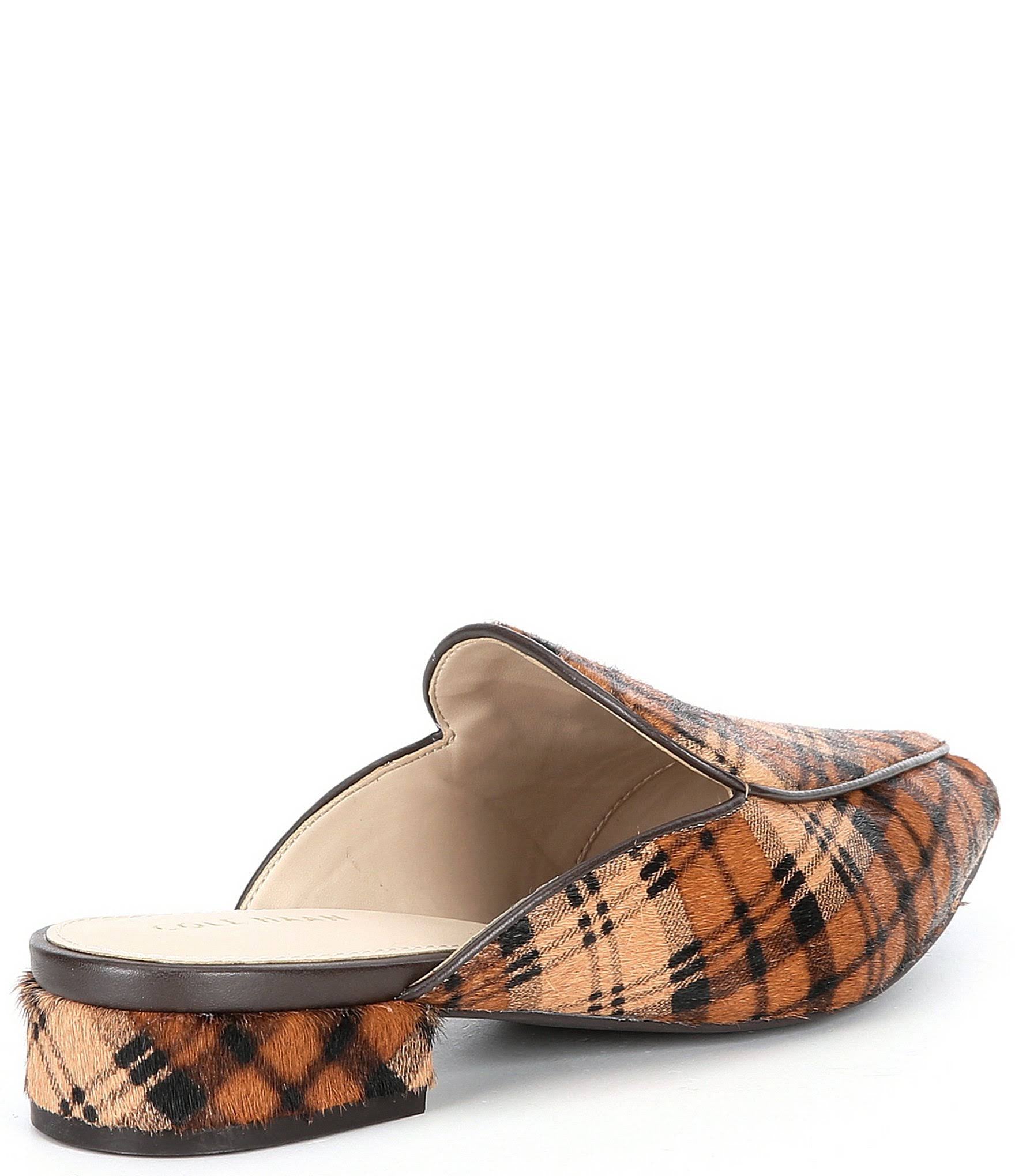Plaid Print Calf Hair Mules W533845