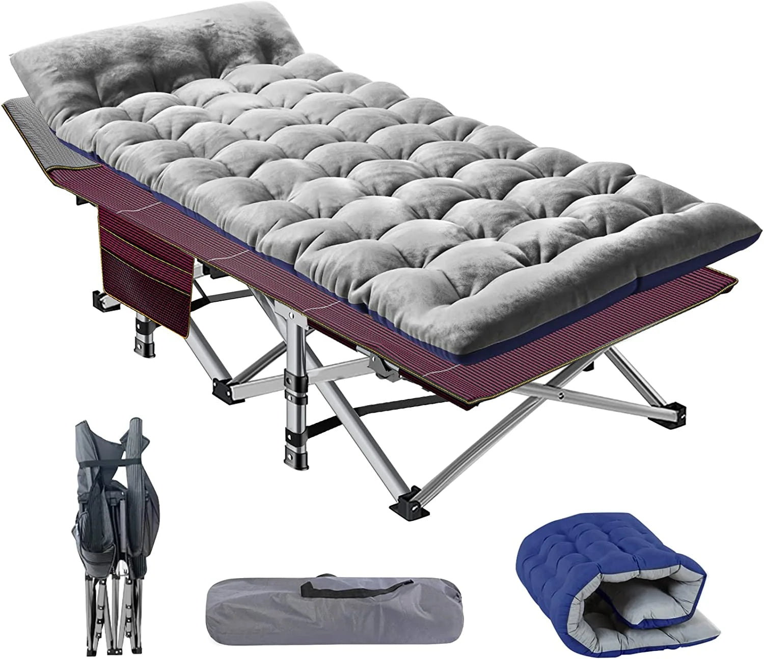 Folding Camping Cot with Cushion & Carry Bag M383131