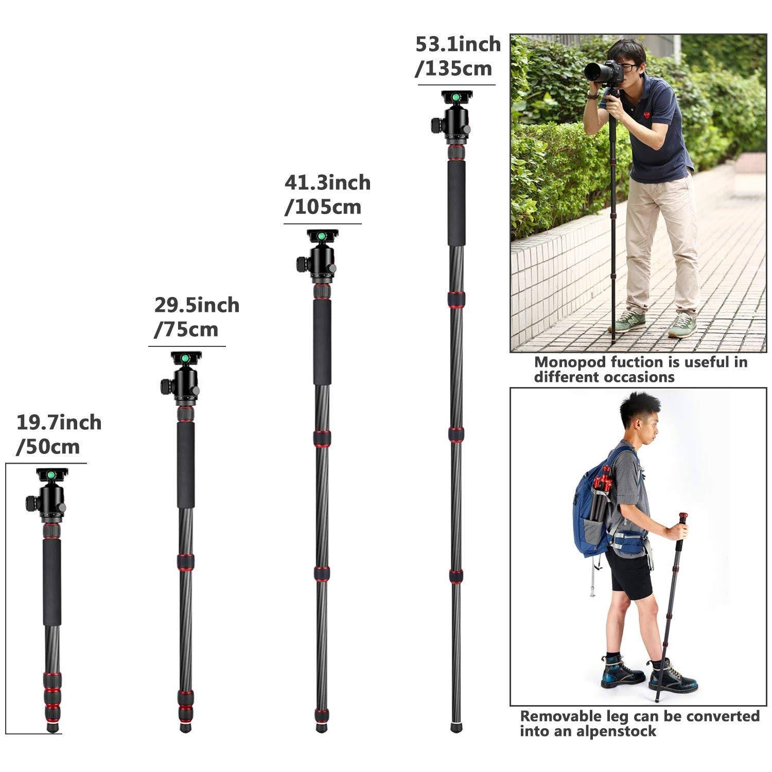 Carbon Fiber 67x22/170cm Tripod Monopod with 360 Degree Ball Head Q55522