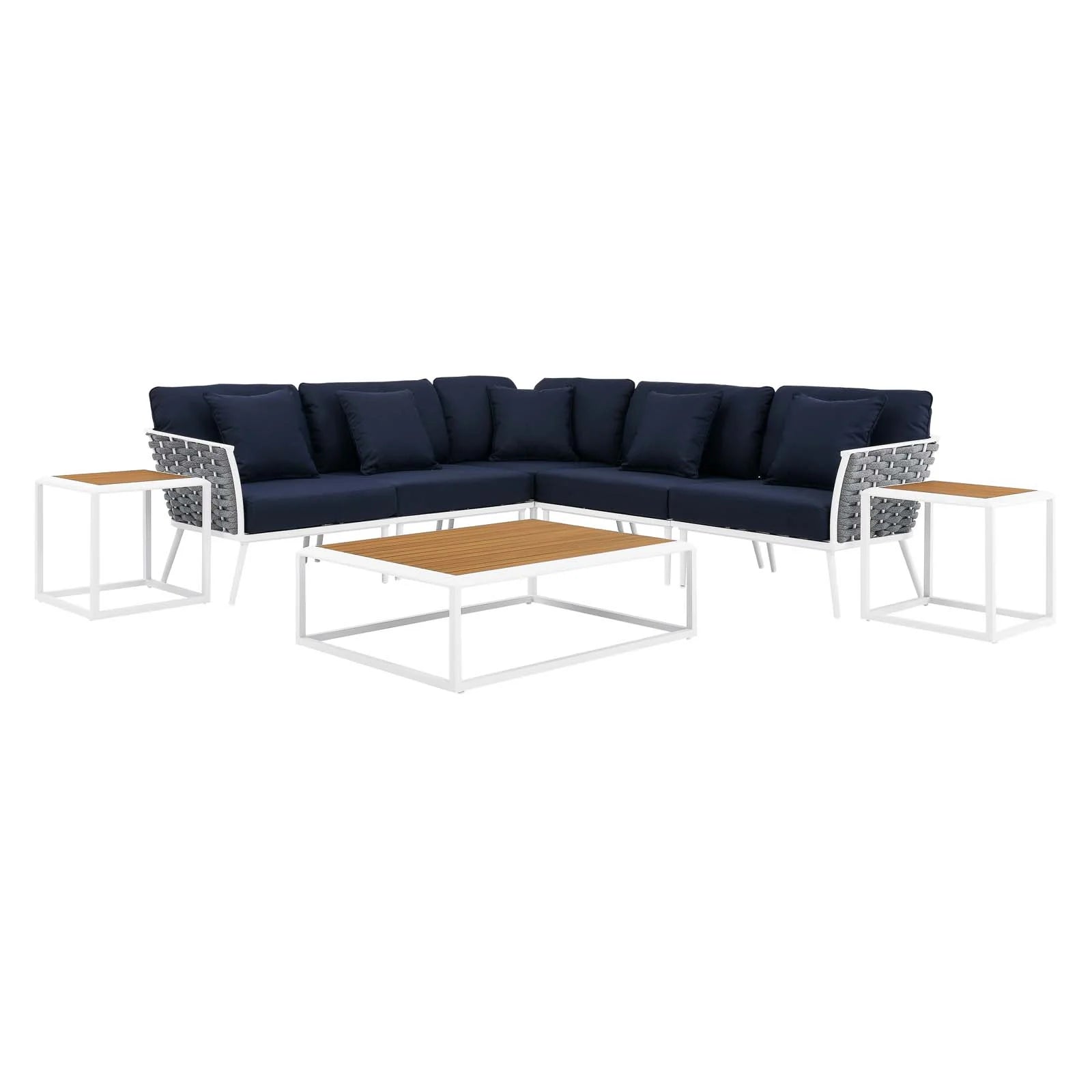 White Navy 8 Piece Outdoor Aluminum Sectional Sofa Set S78438