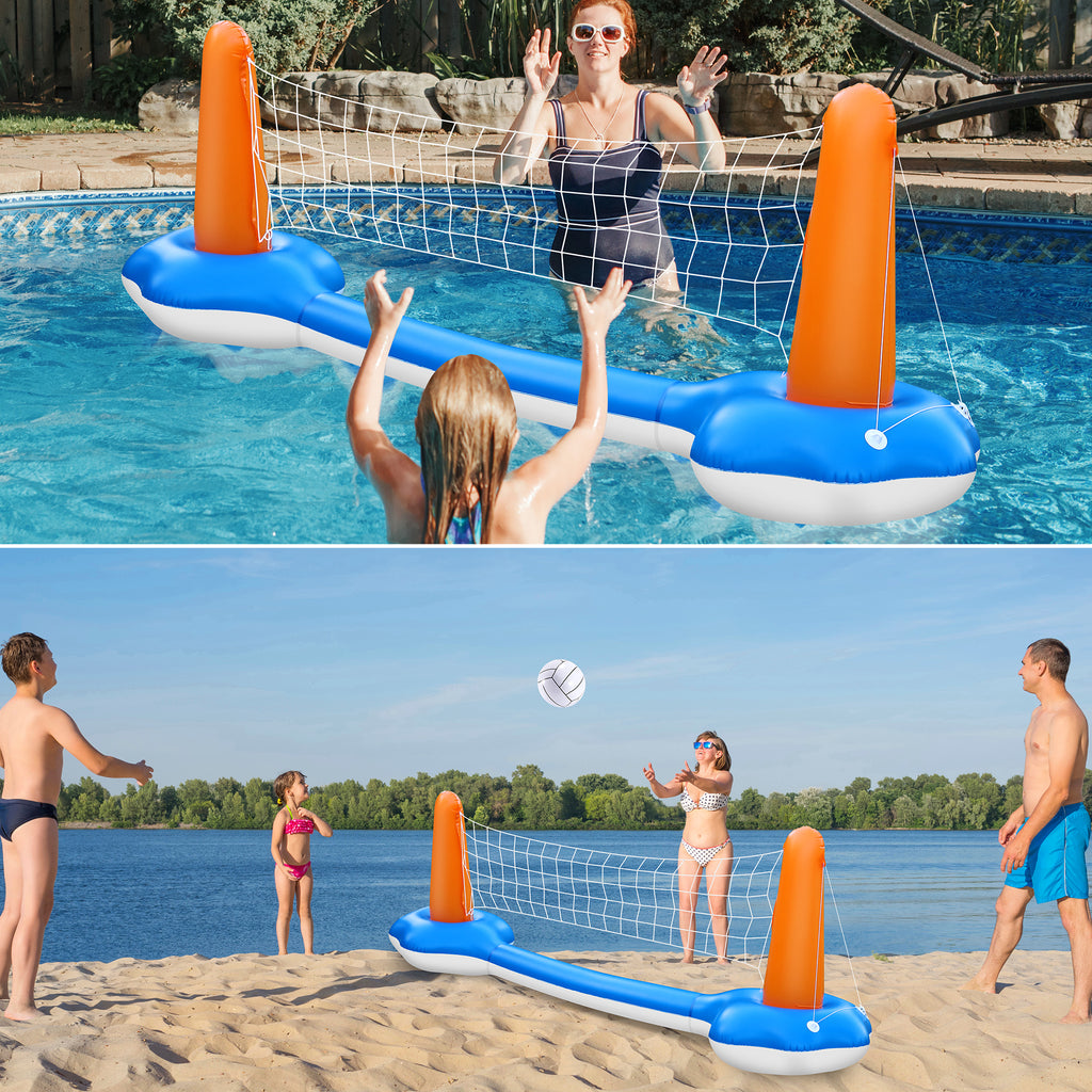 Inflatable Pool Float Set with Volleyball Net & Basketball Hoops M234