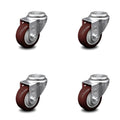 Maroon Poly Swivel Bolt Caster Set of 4 with 3x22 Wheels P613161