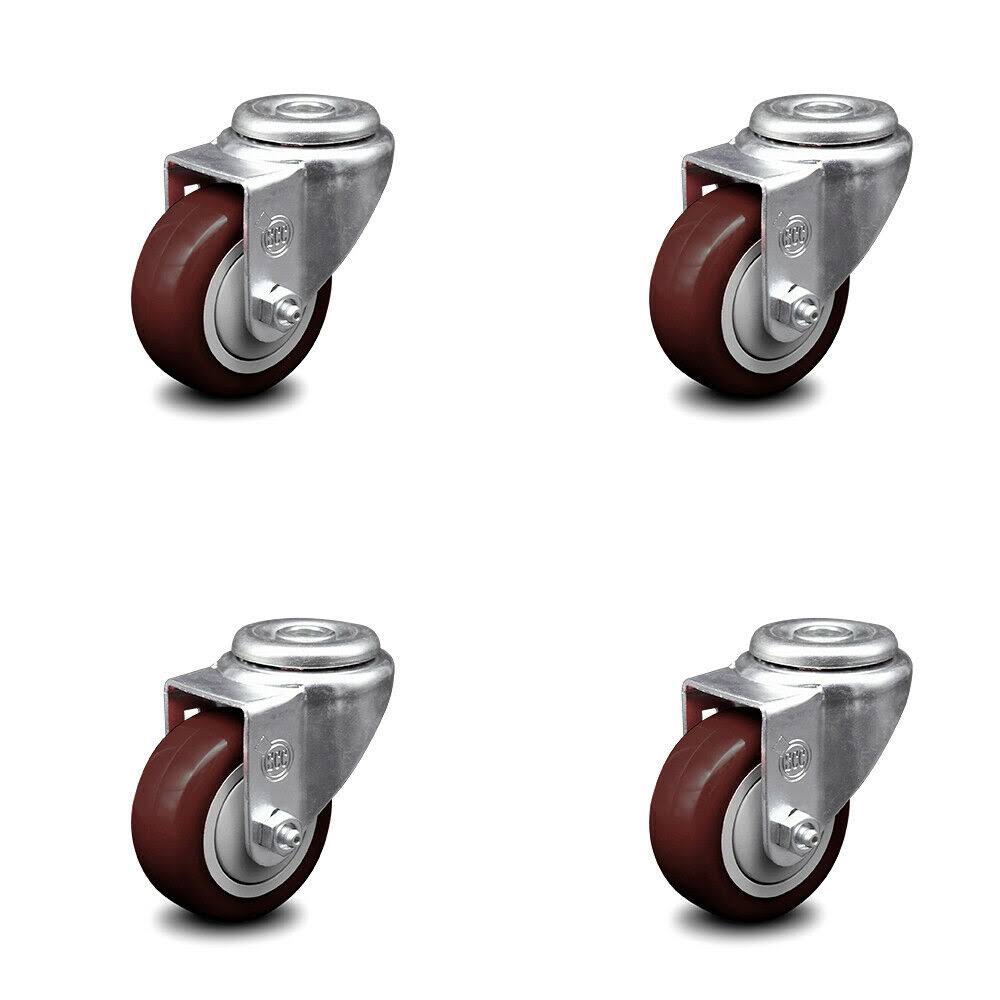 Maroon Poly Swivel Bolt Caster Set of 4 with 3x22 Wheels P613161