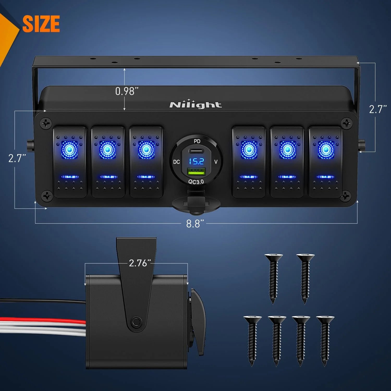 6 Gang Rocker Switch Panel with USB Charger Voltmeter H4117