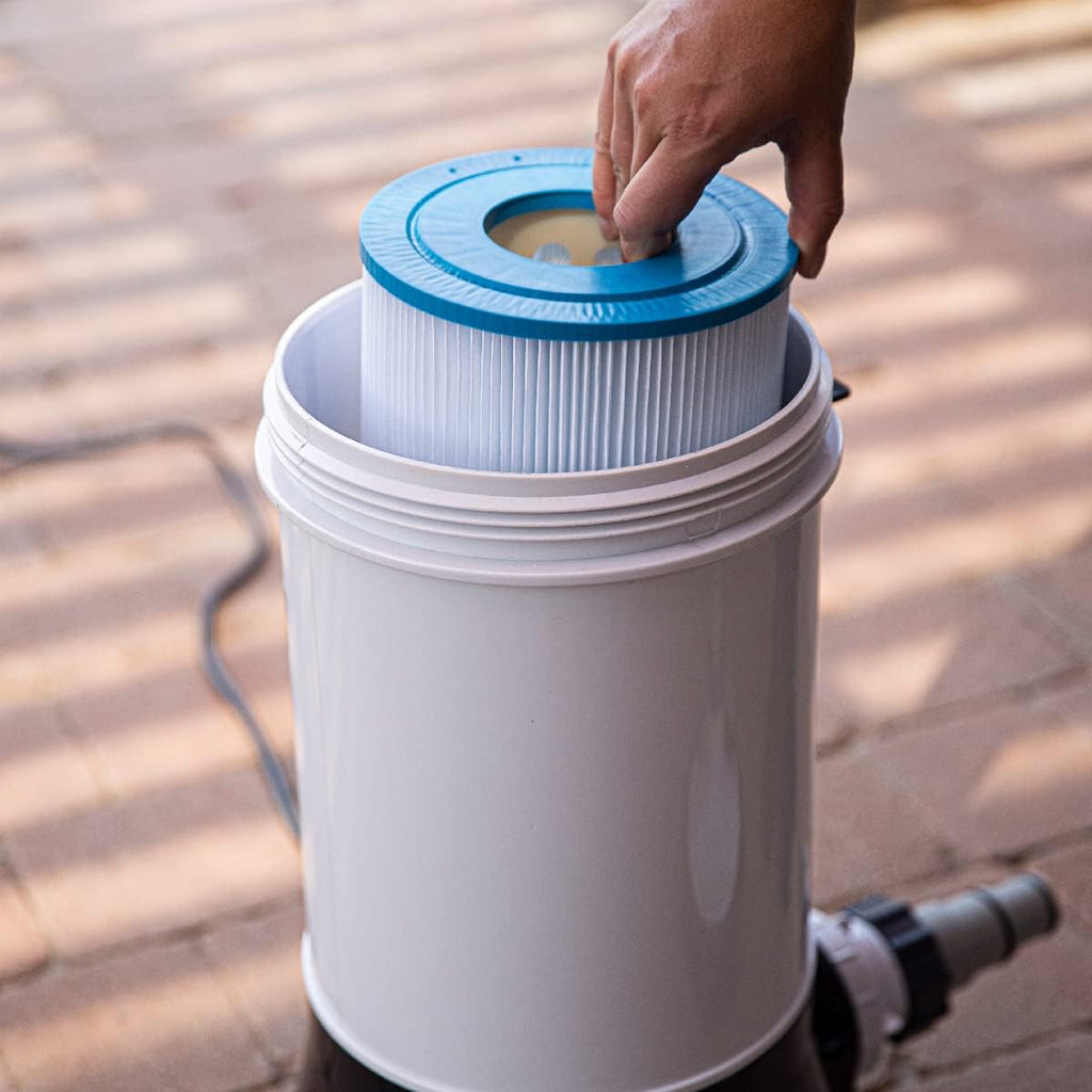 White/Black Above Ground Pool Cartridge Filter System with Built-in Pump D265888
