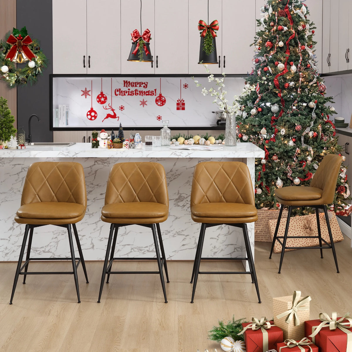 Brown Faux Leather Swivel Counter Height Bar Stools Set of 4 T94677